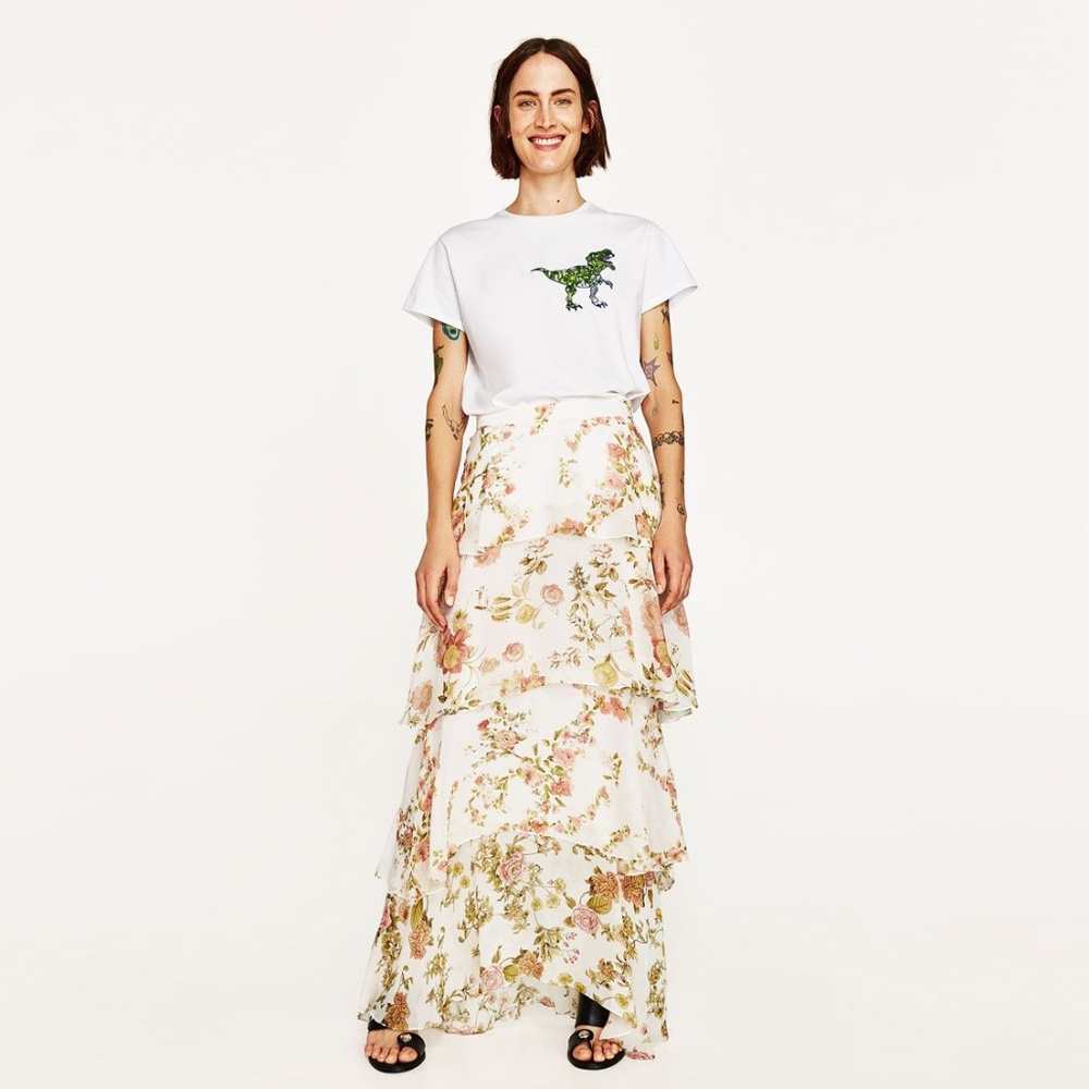 NWT Zara floral tiered skirt with frills
